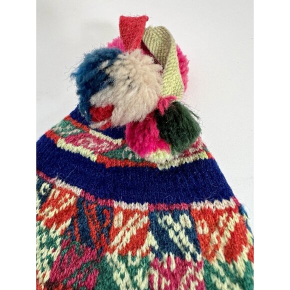 Antique Vintage traditional Andean chullo Peruvian hand-knitted hat